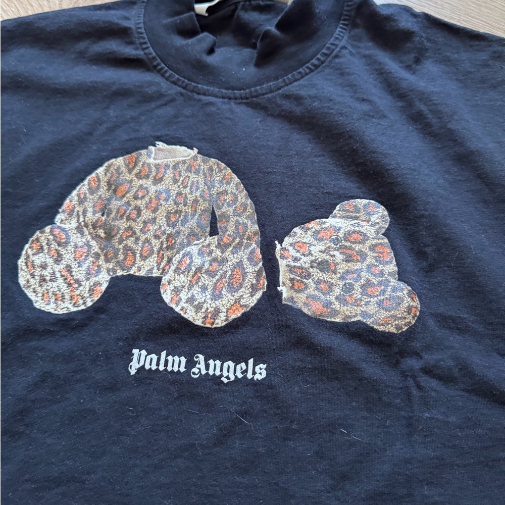 Palm Angels Black Tee with Leopard Graphic